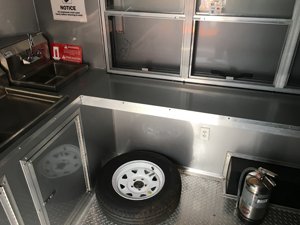 Inside view of trailer and serving window