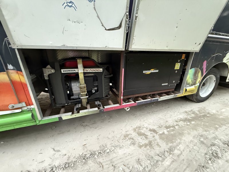 Ice cream truck generator compartment with Honda and Powertech generators