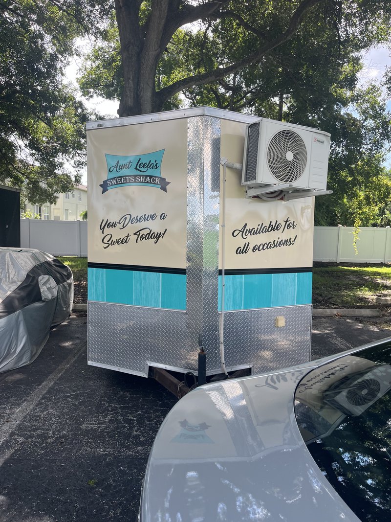 Dessert Trailer For Sale Largo FL | Front Exterior Front Corner of Wrapped Dessert Trailer For Sale