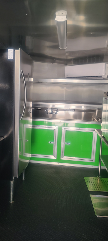 Food Trailer For Sale Sebring FL – Interior Cabinets Stainless and Green Storage Cabinets Inside Food Trailer For Sale