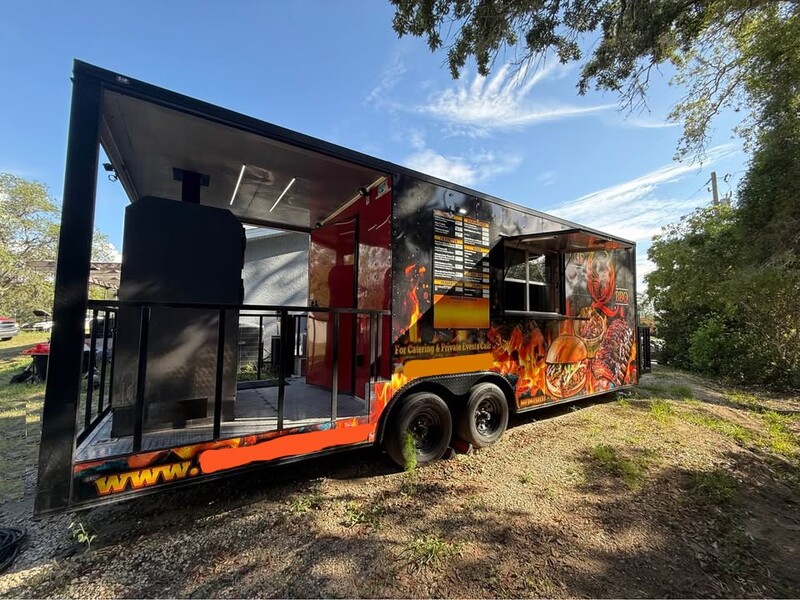 BBQ Trailer For Sale in Florida BBQ Trailer with Porch and Hood with Suppression Inside